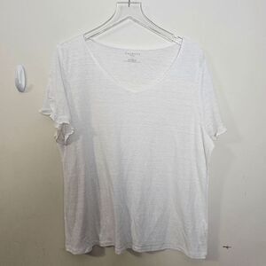 TALBOTS Short Sleeve Sheer Linen Blend Lightweight Breezy Scoop Top Women's Whit